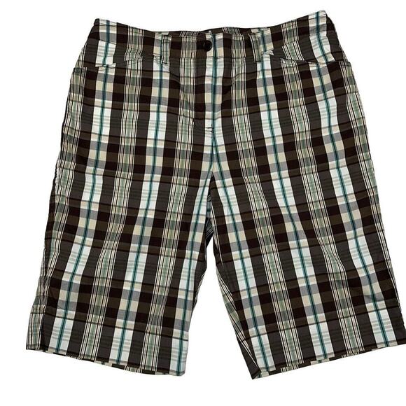 Jones New York Signature Brown Cream Plaid Bermuda Shorts Size 10 - Picture 1 of 8